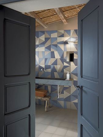 ceramica da rivestimento e pavimento fabrics tangram dipinto a mano  ceramica bardelli gres porcellanato geometria e colore blu verde marrone made in italy